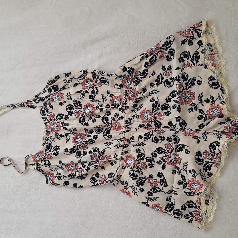 Express Cream and Black Floral Jumpsuit